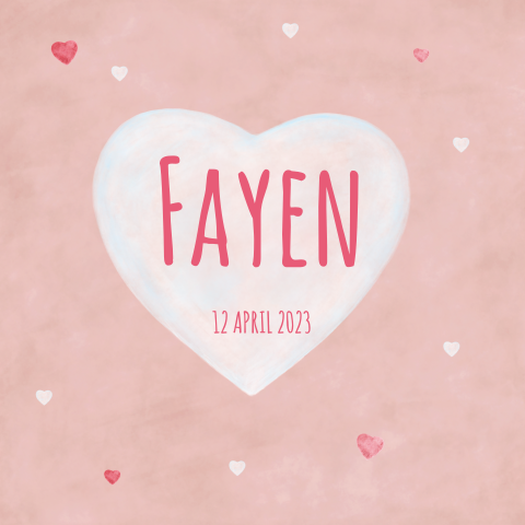 Lief geboortekaartje met watercolour hartjes voor een meisje