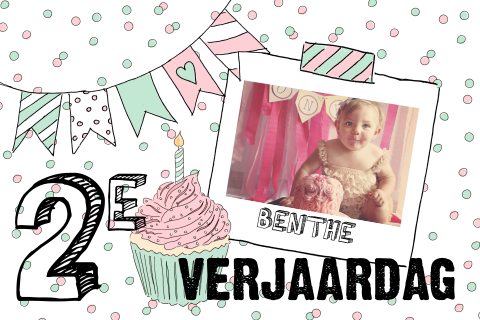 Uitnodiging verjaardag 2 jaar met cake en 1 kaartje