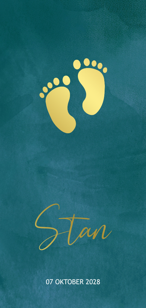 Geboortekaartje met baby voetjes in goudfolie voor een jongen