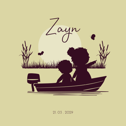 Geboortekaartje jongen met zus boot silhouet