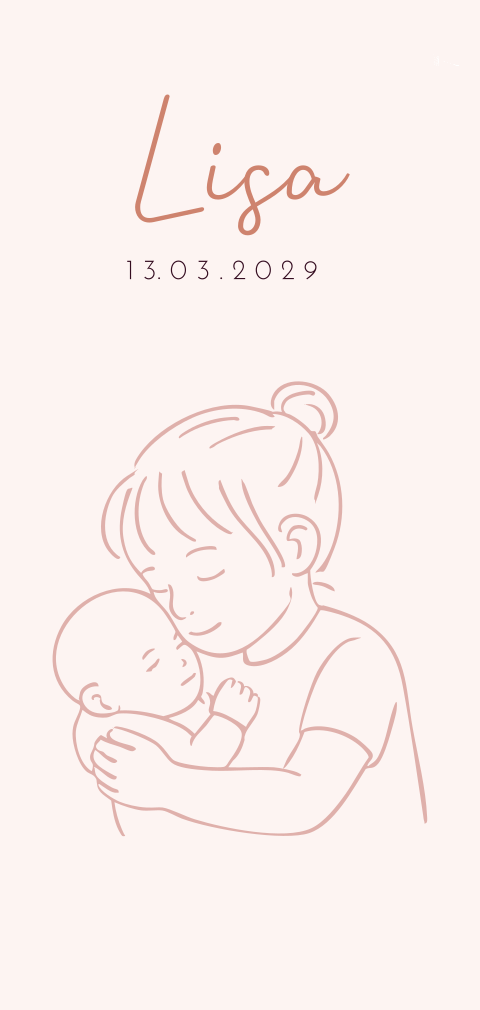 Roze geboortekaartje voor meisje met grote zus