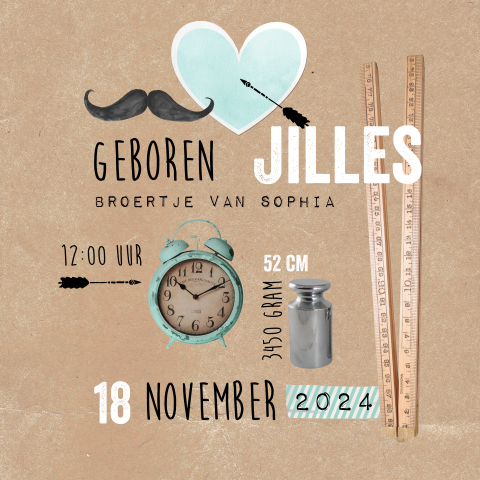 Kraft look achtergrond geboortekaartje met hart