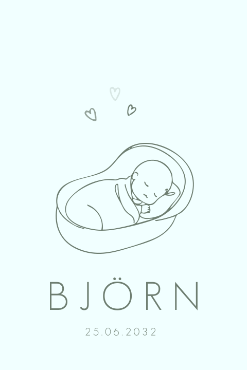 Geboortekaartje jongen slapende getekende baby lijntekening schattig
