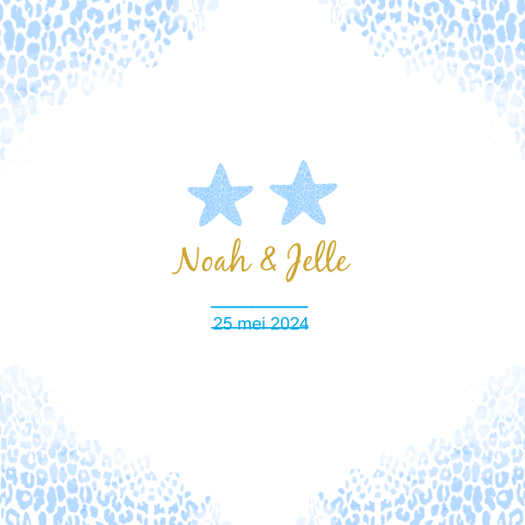 Geboortekaartje tweeling jongen panterprint ster