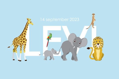 Geboortekaartje met jungle dieren voor een jongen