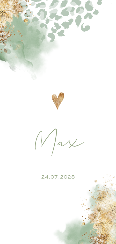 Hip geboortekaartje jongen met watercolor panter patroon