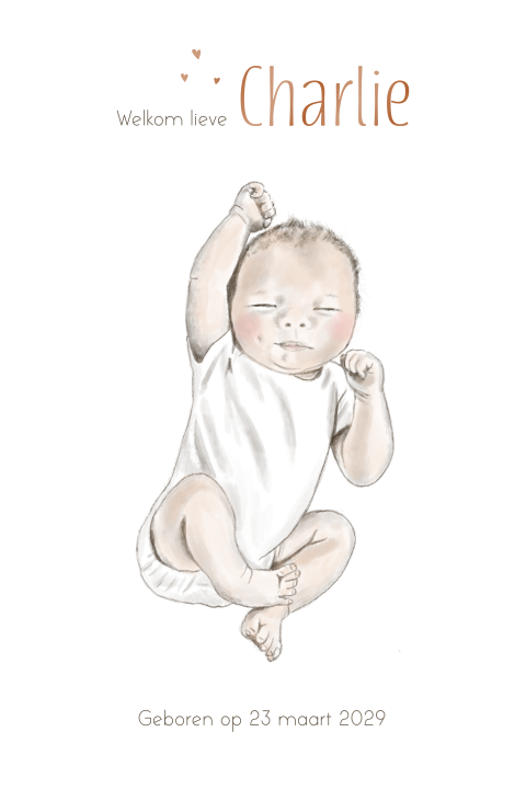 Geboortekaartje neutraal met handgetekende baby