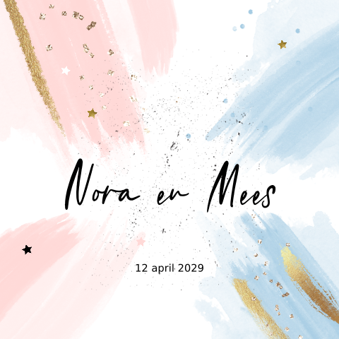 Blauw roze aquarel tweeling geboortekaartje