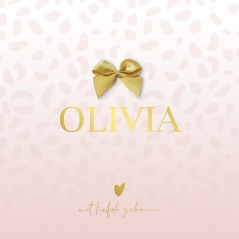 Panter print geboorte kaartje meisje met echt strikje