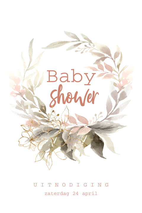 Babyshower uitnodiging met bloemenkrans