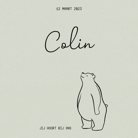 Beertje op een groene achtergrond geboortekaartje jongen