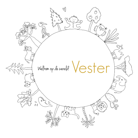 Geboortekaartje jongen wereldbol hip met dieren