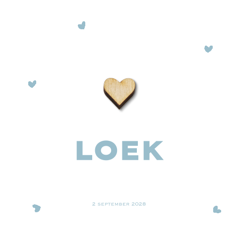 Lief geboortekaartje jongen met echt houten hartje