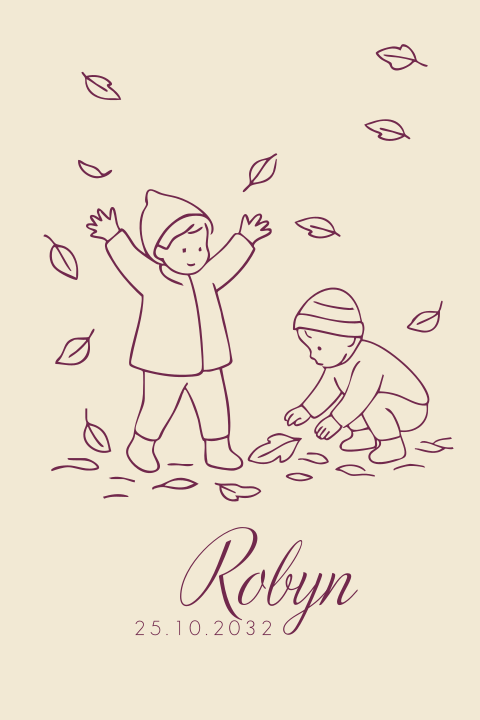 Geboortekaartje herfst kindje broertjes lijntekening silhouet