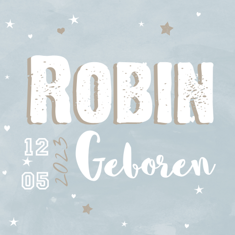 Blauw jongenskaartje met aquarel en typografie