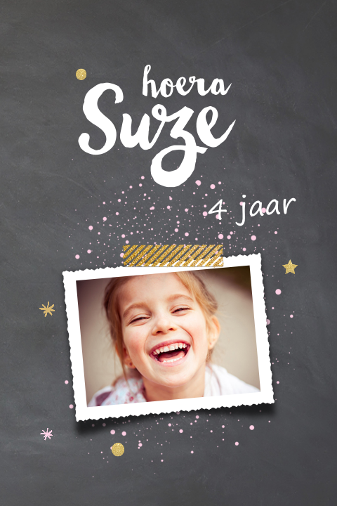 Hip krijtbord uitnodiging 4e verjaardag meisje