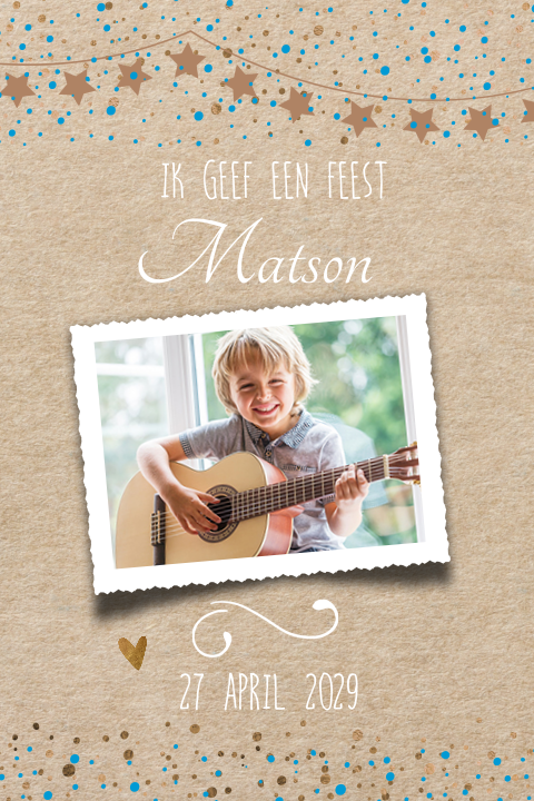 Hippe kraftlook uitnodiging jongen confetti slinger