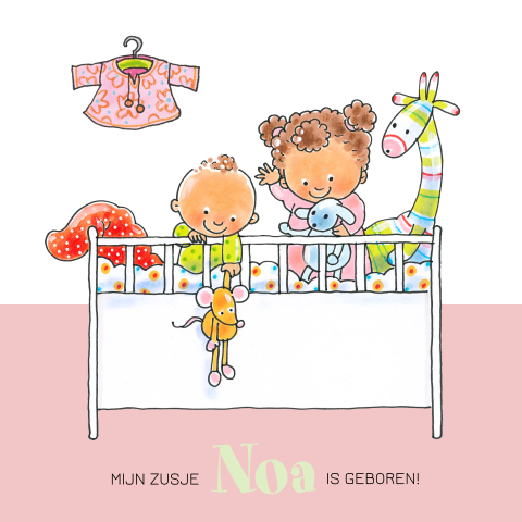 Geboortekaartje in stijl Pauline Oud - Baby in ledikant