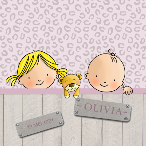 Geboortekaartje baby meisjes met sloophout tijgerprint