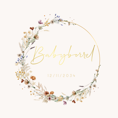 Uitnodiging babyborrel meisje krans en bloemen