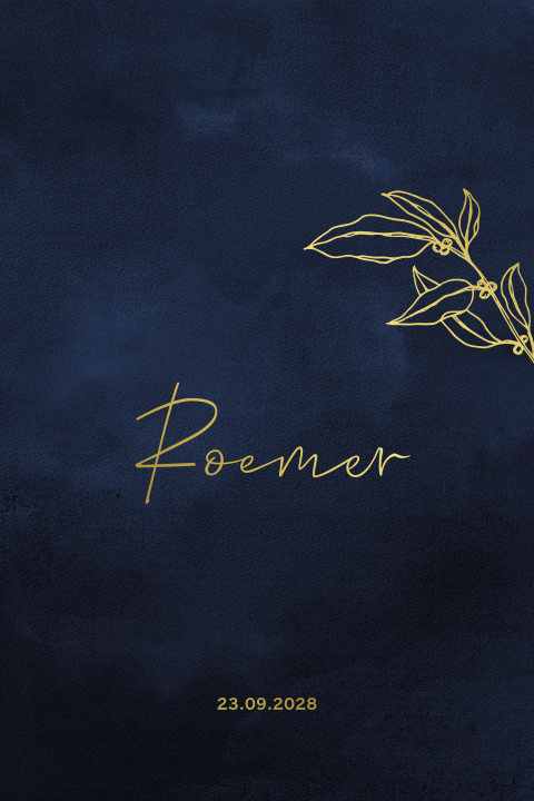 Botanisch blauw geboortekaartje jongen met foliedruk