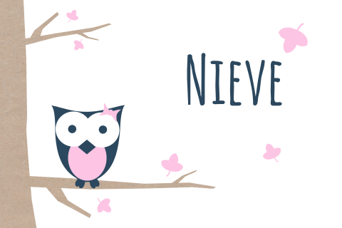 Lief kaartje met met roze uil op tak