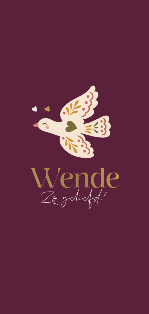 Bohemian geboortekaartje met duif en goudfolie