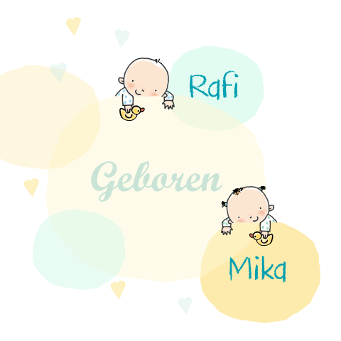 Lief getekend geboortekaartje voor een tweeling