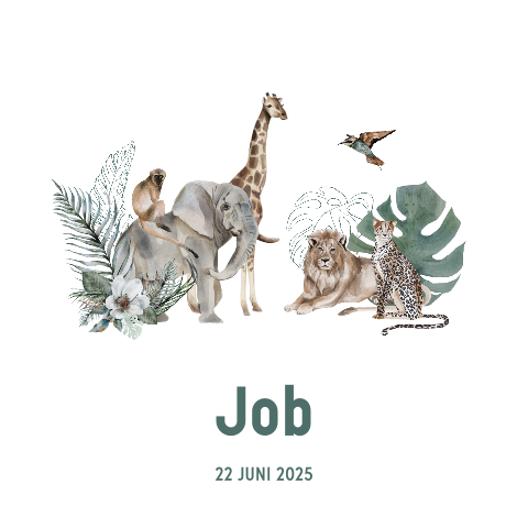 Geboortekaartje jongen jungledieren groen