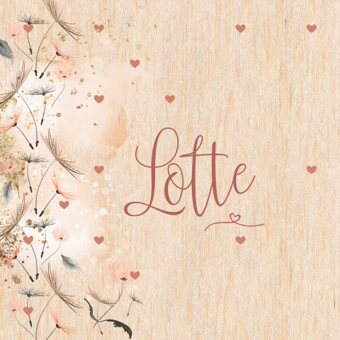 Lief geboortekaartje met hout voor een meisje met bloemen