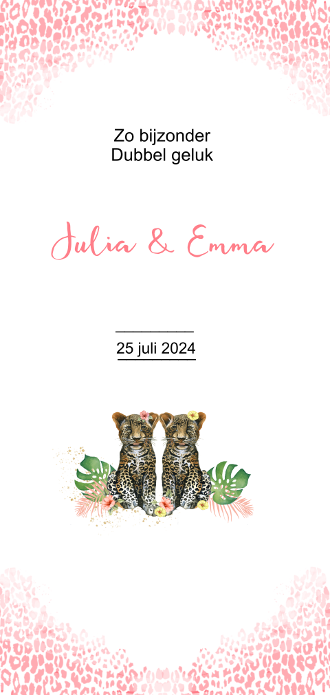 Geboortekaartje pantertje meisje tweeling