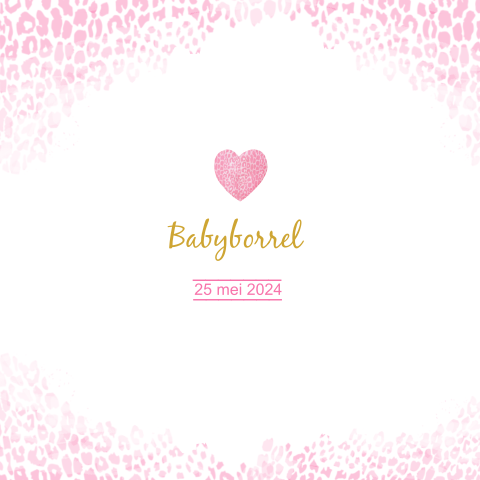 Babyborrel uitnodiging roze panterprint