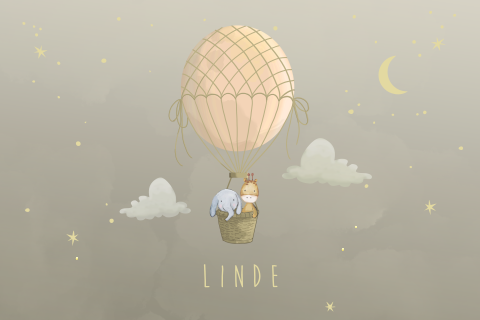 Memorybox winterliefde meisje luchtballon met olifant en giraf