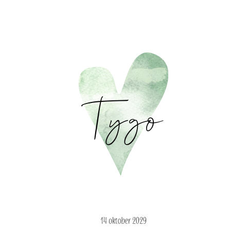 Hip geboortekaartje jongen met groot groen hart