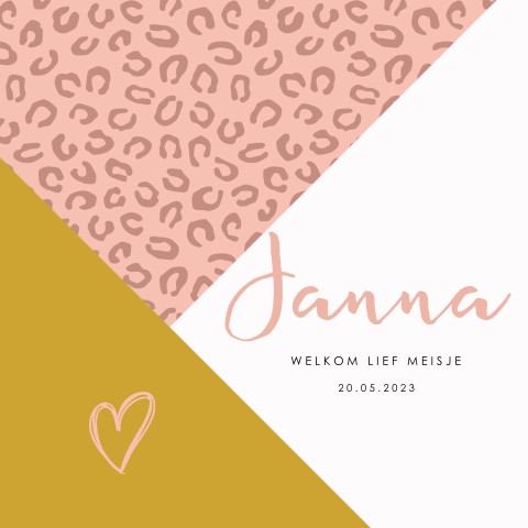 Geboortekaartje baby meisje tijgerprint met vlakken
