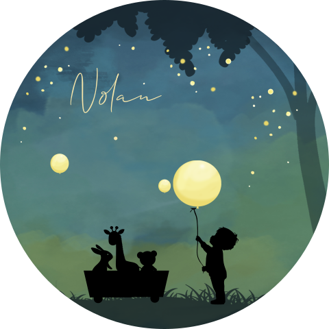 Sticker winterliefde jongetje ballon diertjes en bomen