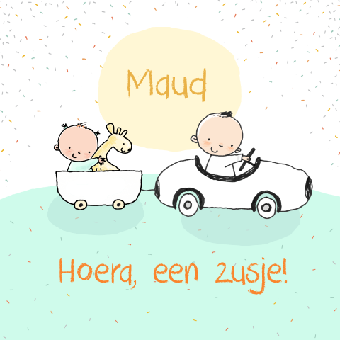 Lief getekend geboortekaartje voor 2e kindje een zusje