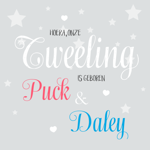 Geboortekaartje tweeling voor een jongen en meisje met sterren