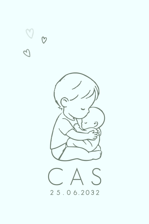 Geboortekaartje lijntekening knuffelen broertjes broer handgetekend