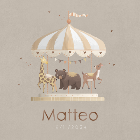 Bruin kraamborrelkaartje met draaimolen