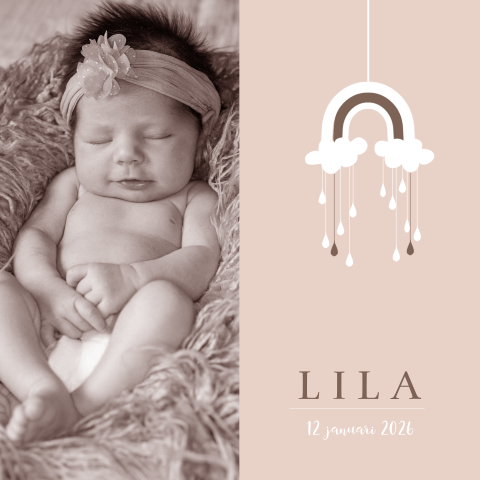 Geboortekaartje meisje regenboog mobile en foto