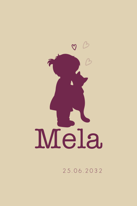 Lief geboortekaartje met meisje die kat knuffelt