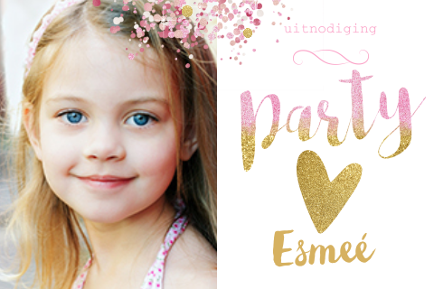 Foto uitnodiging kinderfeestje meisje roze glitter look