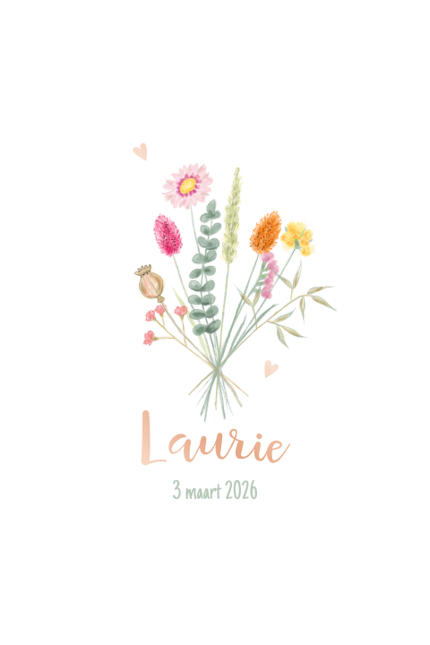 Geboortekaartje droogbloemen meisje