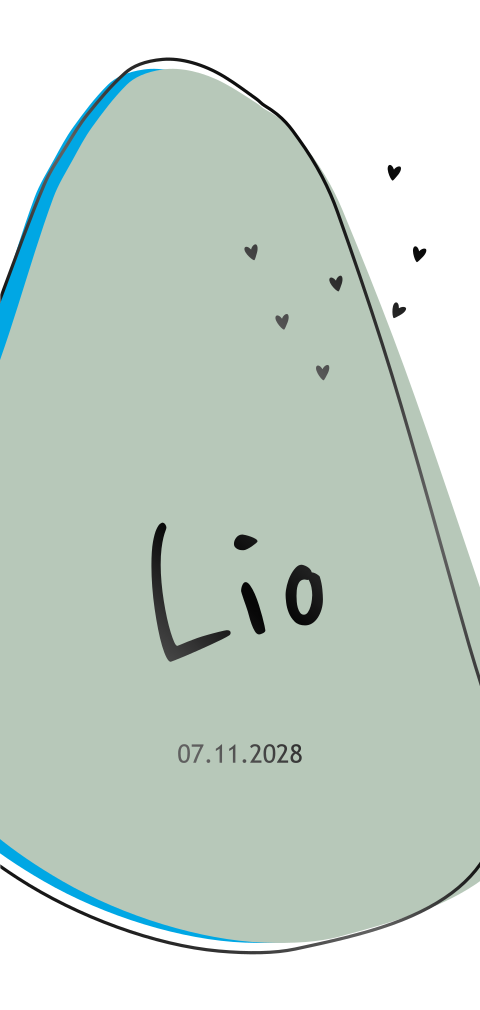 Modern geboortekaartje jongen met hartjes en abstracte groene vorm