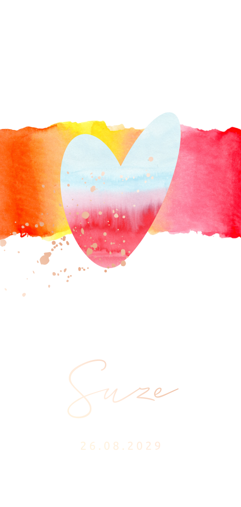 Hip geboortekaartje kleurrijk watercolor hart