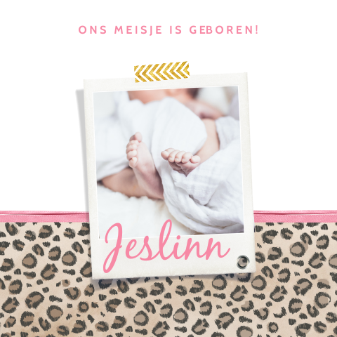 Geboortekaartje met panterprint voor meisje