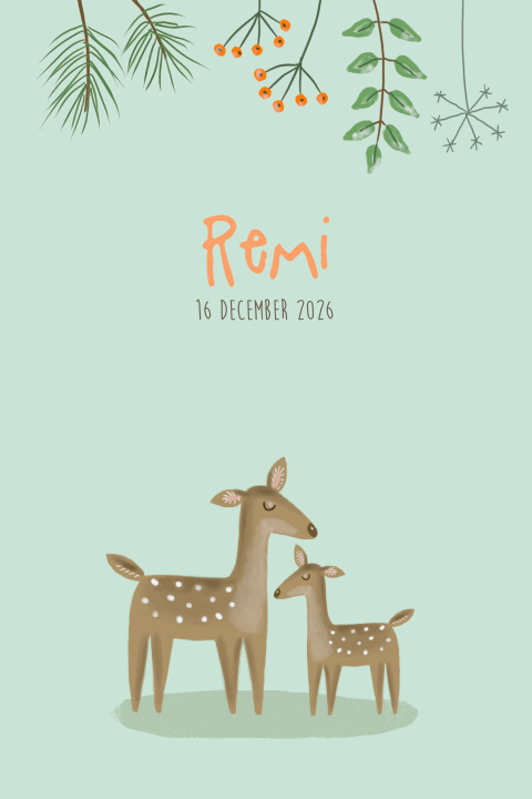 Geboortekaartje hertjes en takjes voor een jongetje