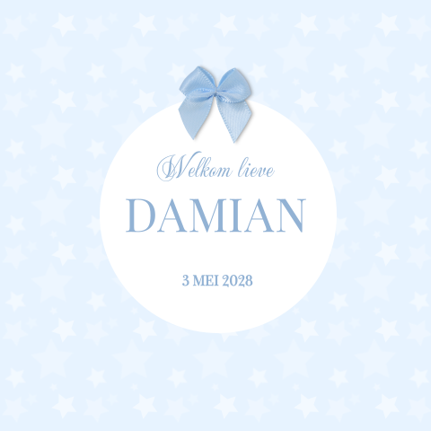 Klassiek geboortekaartje voor jongen met blauwe sterretjes en strikje