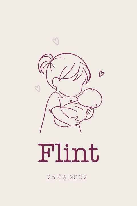 Lief geboortekaartje voor een meisje met grote zus die haar knuffelt